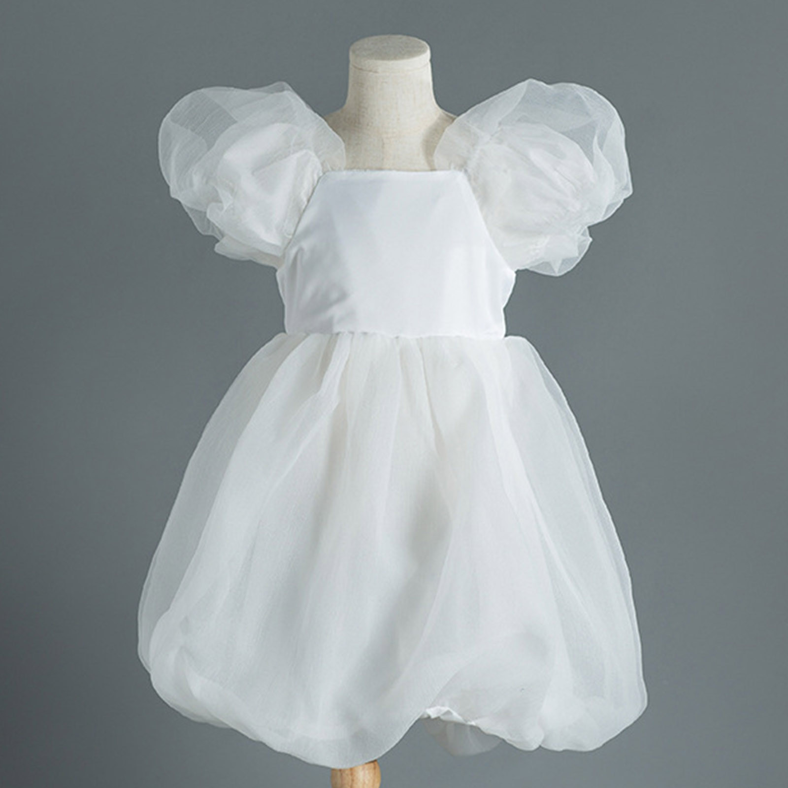 Children's Summer Skirt Dress Fashion Puffy Sleeve Chiffon White Short