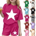 thumbnail image 1 of Auroural Toddler Girls Sets Size 5T Children's Summer Small Star Prints Leisure Round Neck Short Sleeves Top Shorts Two-Piece Set Kids, 1 of 9