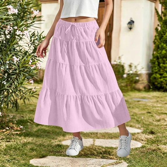 Children's Summer Solid Bow Dress, Elastic Waist Sports Skirt for Kids, Casual