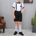 thumbnail image 1 of Children's Summer Solid Color Casual Suit Performance Suit Formal Dress And Wearing A Bow Sets Short Sleeve Lapel Sets For Kids, 1 of 4