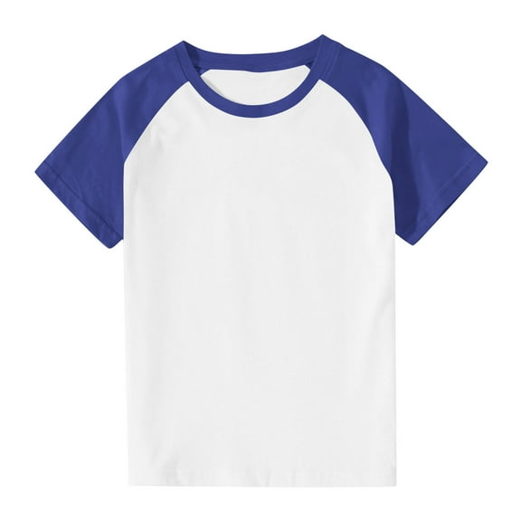 Children's Summer T-Shirt Color Block Crew Neck Short Sleeve Tops Casual Loose Basic Tee for Boys Girls (4 Years, Blue 1)