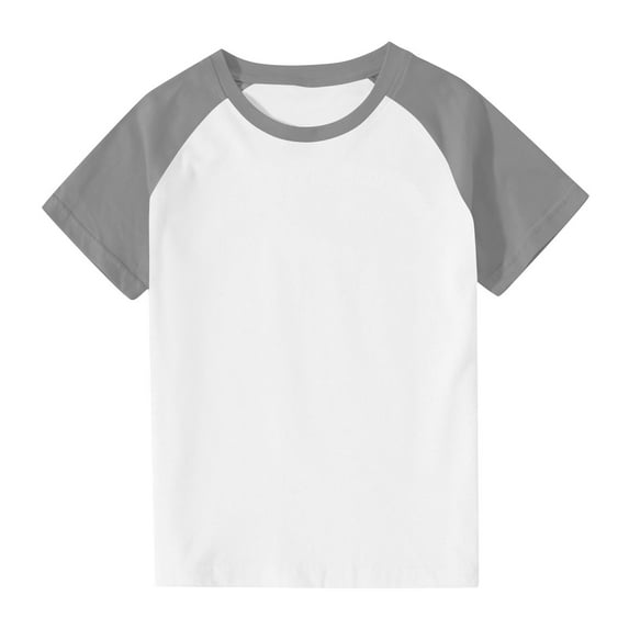 Children's Summer T-Shirt Color Block Crew Neck Short Sleeve Tops Casual Loose Basic Tee for Boys Girls (4 Years, Gray 1)