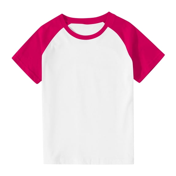 Children's Summer T-Shirt Color Block Crew Neck Short Sleeve Tops Casual Loose Basic Tee for Boys Girls (9 Years, Hot Pink)