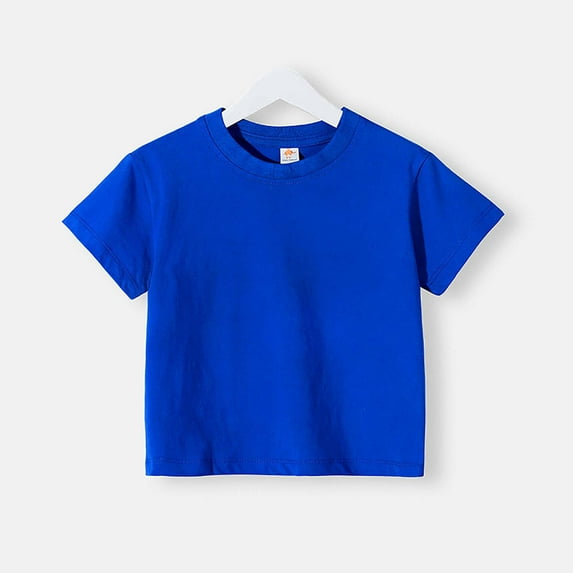 Children's Summer Tops New Toddler Baby Boys Girl Comfortable Solid Color Short Sleeve T-Shirt Tops Style B-62 Blue 4-5 Years