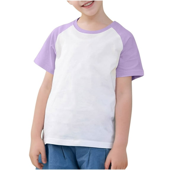 Children's Summer Tops New Toddler Kids Boys Girls Fashion Cute Round Neck Print Short Sleeve Tops Style B-1 Purple 5 Years