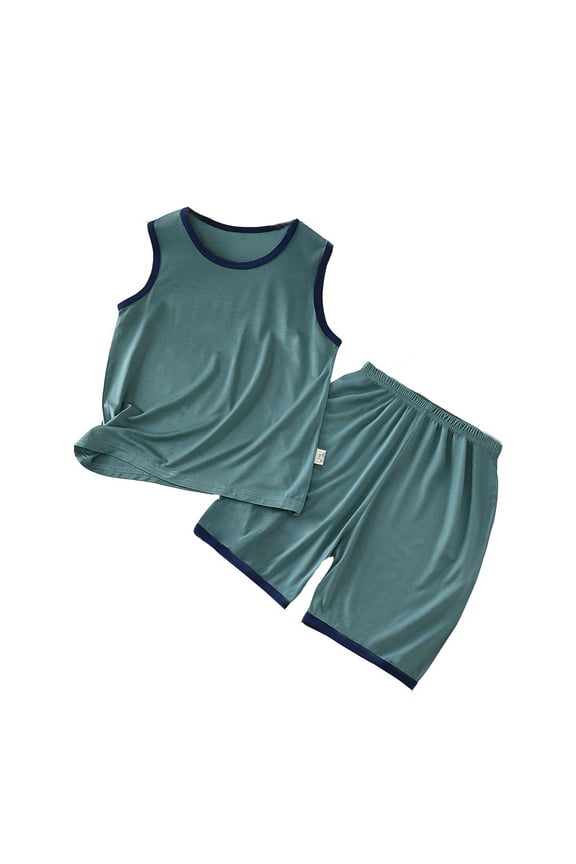 Children's Summer Vest Shorts Set Crew Neck Short Sleeve Tops Shorts School Outdoor Activities Summer Clothing Baby Boys Clothes 13-14 Years