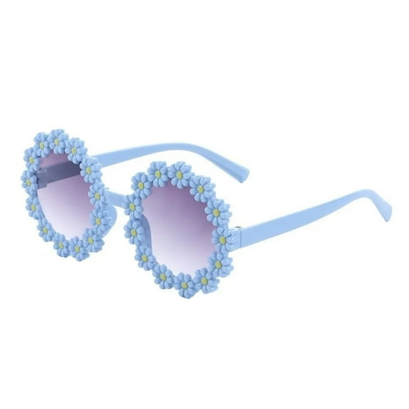 Children's Sunglasses, Small Flower Sunglasses, Round Frame Petal Glasses, Outdoor Sunglass For Kids Blue