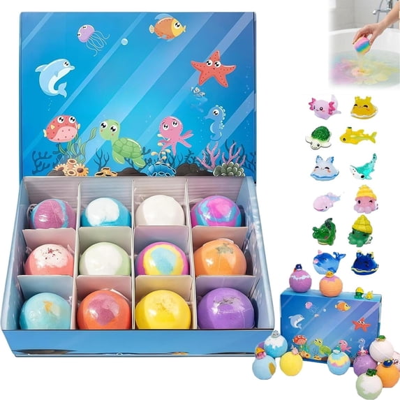 PLYZLE 12x60g Children's Bath Ball Set | Hidden Sea Creature Surprises | Gentle Tub Activity Toy