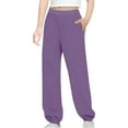 thumbnail image 1 of Children's Sweatpants Casual Elastic Waist Drawstring Solid Color Tapered Pants Boys and Girls Comfortable Sports Trousers Purple 11 Years, 1 of 5