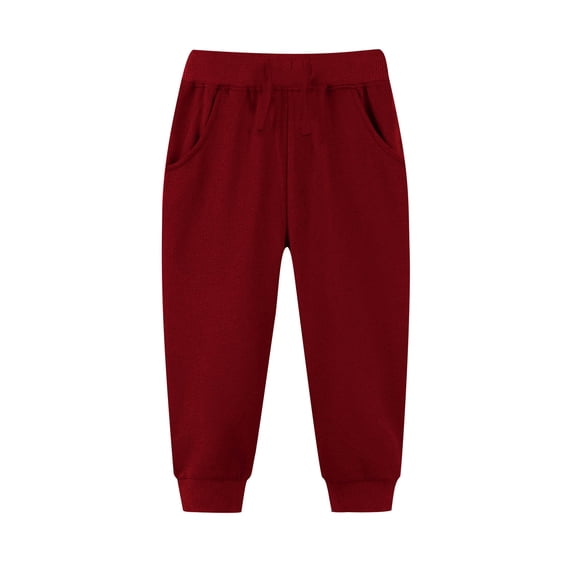 Children's Sweatpants Casual Solid Color Comfortable Joggers Long Pants Elastic Waist Drawstring Sports Trousers Red 6-7Years