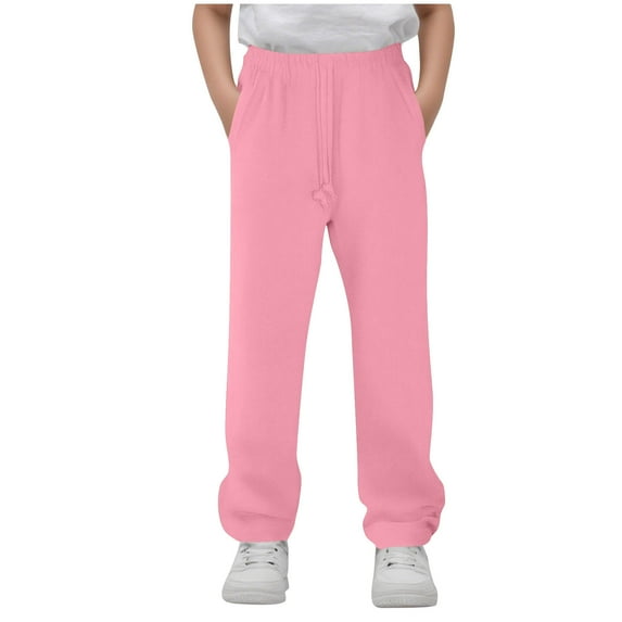 Children's Sweatpants Joggers with Pockets Children's And Boys' Solid Color Casual Elastic Waist Drawstring Strap Pocket Straight Leg Pants Sports Pants Long Pants Work Pink 12 Years