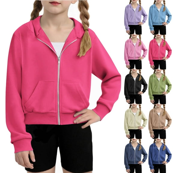 Children's Sweatshirt Girls Zip Up Cropped Hoodies Long Sleeve Casual Sweatshirts Jacket With Pockets 4-12 Years Fall Outfits Fashion Clothes