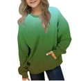 thumbnail image 1 of Children's Sweatshirts Casual Long Sleeve Crewneck Solid Color Pullover Tops Loose Comfortable Daily Sweatshirt with Pockets Green 9 Years, 1 of 6