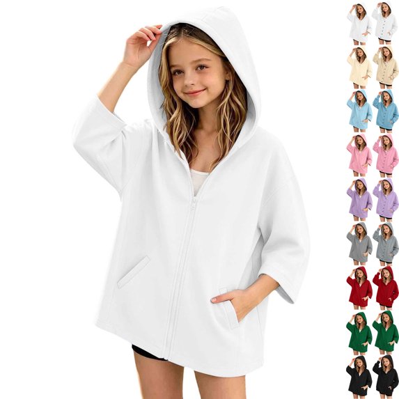 Children's Sweatshirts Dqueduo Kids' Fashion Solid Color Zip Up Pocket Hoodie Sweatshirt Jacket For Girls, Sizes 5-16 Years
