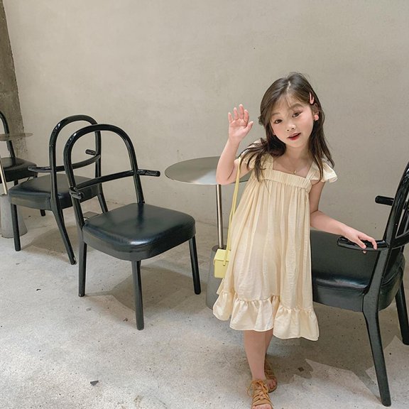 Children's Sweet Flying Sleeve Dress Summer Girl Holiday Style Dress Children Skirt,1-7 Years