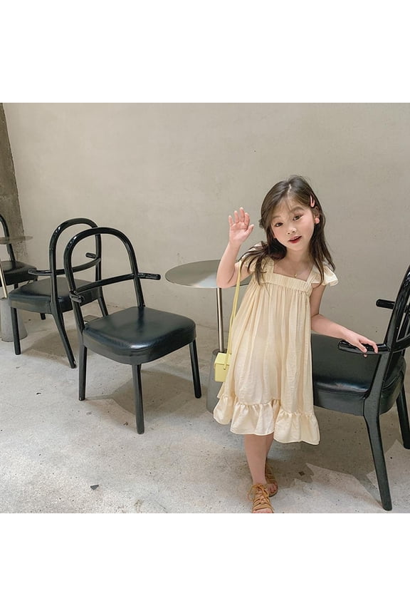 Children's Sweet Flying Sleeve Dress Summer Girl Holiday Style Dress Children Skirt,1-7 Years