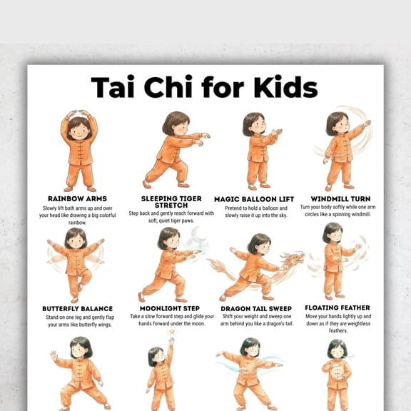 Children's Tai Chi Poster, Children's Yoga Style Exercise Poster, Classroom And Family Calm Activity Poster