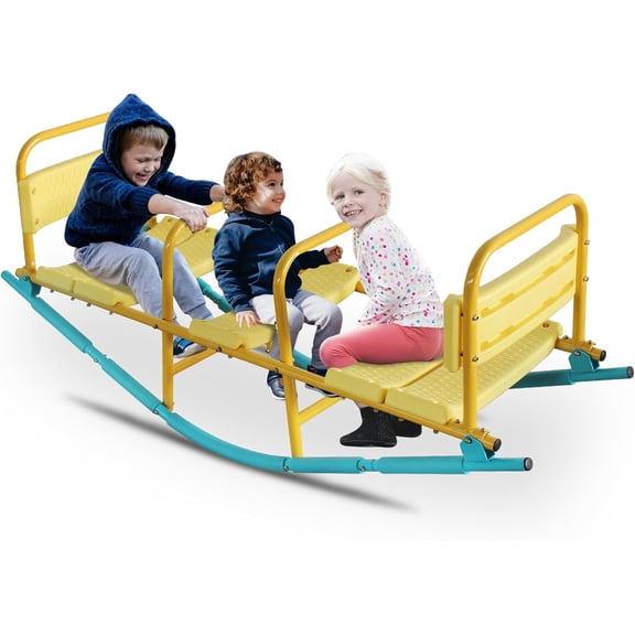 Children's Teeter Totter Seesaw, 3-Person Metal Seesaw, 2-in-1 Indoor and Outdoor Seesaw Toy, Easy to Hold, Backyard Playground Equipment
