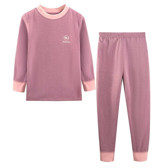 Children's Thermal Underwear Set Lingge Velvet Middle And Large Children In The Fall And Winter New Boys And Girls Fall Clothes And Pants Set Purple 6Years