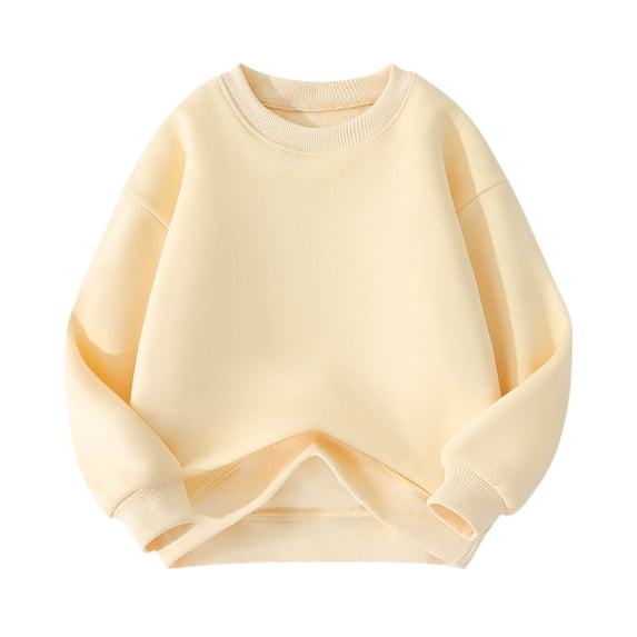 Children's Thickened Sweatshirts Solid Color Fleece Lined Long Sleevepullover Tops Round Neck Warm Soft Sweatshirt Yellow 3 Years