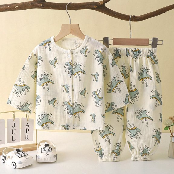 Children's Thin Double Cotton Cute Comfortable Long Sleeve Knickerbockers Home Set