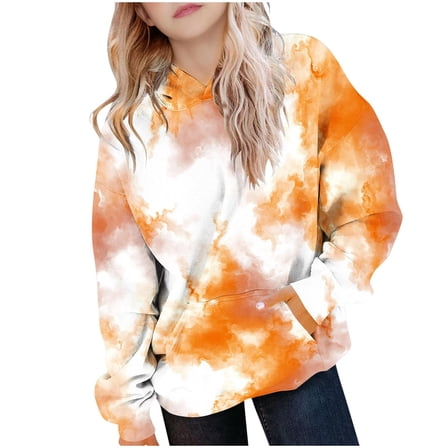 Children's Tie-Dye Hoodie Sweatshirt Kids Winter Multicolored Lightweight Pullover Girls Boys Warm Hooded Sweatshirts Tops with Pocket