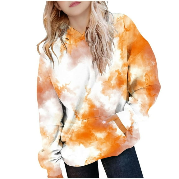 Children's Tie-Dye Hoodie Sweatshirt Kids Winter Multicolored Lightweight Pullover Girls Boys Warm Hooded Sweatshirts Tops with Pocket