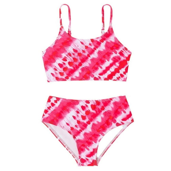 Children's Tie Dye Printing Swimsuit Kids Baby Girl Casual Fashionable Bathing Suit,Color Hot Pink,Size 6-7Years