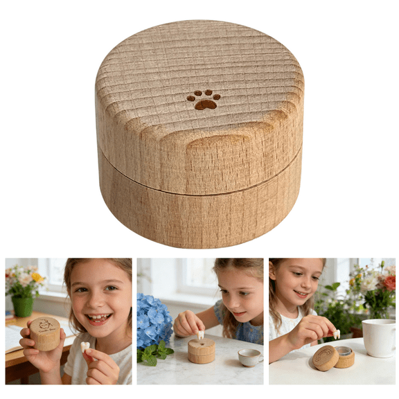 Children's Tooth Keepsake Box Natural Wood - Baby Teeth, Umbilical Cord & First Hair Memory Case, Compact Lidded Storage for Precious Mementos - (C)