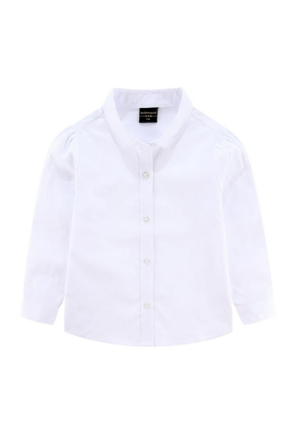 Children's Top - Classic Long Sleeve Button Down Shirt for Girls Poplin Fabric Versatile Dressy and Casual Wear Comfortable School Outfit(Color:White,Size:11-12 Years)