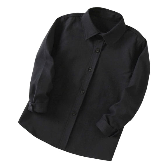 Children's Top - Classic Long Sleeve Performance Shirt for Boys Formal Stage Wear and Autumn School Outfits with Comfort Fit Design(Color:Black,Size:3-4 Years)