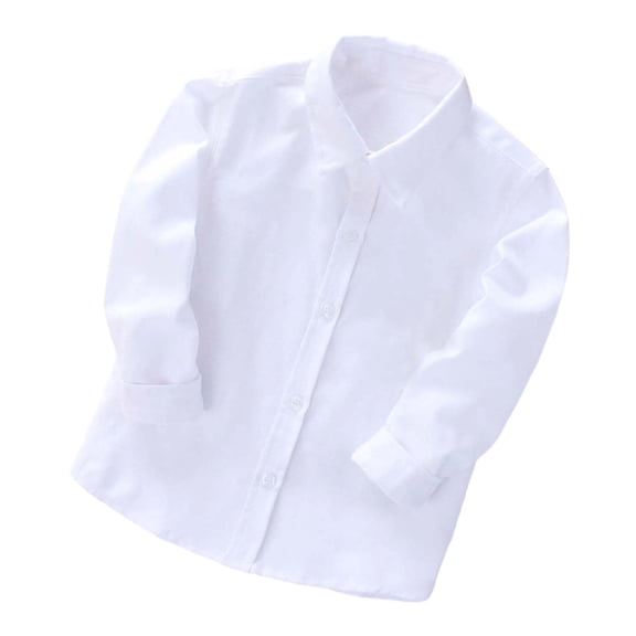 Children's Top - Classic Long Sleeve Performance Shirt for Boys Formal Stage Wear and Autumn School Outfits with Comfort Fit Design(Color:White,Size:3-4 Years)