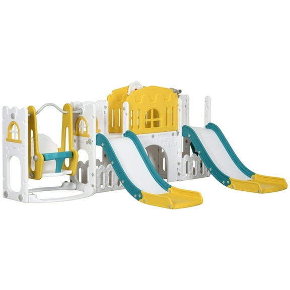 Children's Toys- Our 8-in-1 design includes 2 slides, a climber, a swing, a spacious aisle, a storage area, a telescope, a crawl-through tunnel, and a basketball hoop