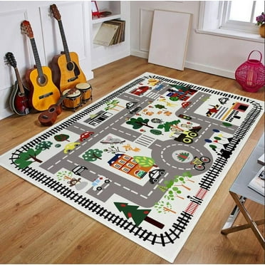 Children's Traffic Educational Carpet for Living Room Decor Children's Room City Life Road Non-Slip Large Area Rugs Crawling Mat (02,40x120cm 16x47inch)