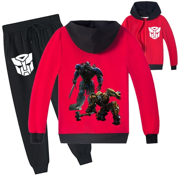 Children's Transformers Zipper Jacket Sweatshirt Sets Boys Girls Hooded Sweatpants Sweatsuit Outfit Sets