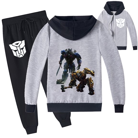 Children's Transformers Zipper Jacket Sweatshirt Sets Boys Girls Hooded Sweatpants Sweatsuit Outfit Sets
