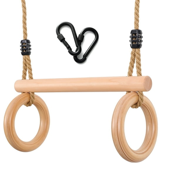 Children's Trapeze Swing Bar with Wooden Gym Rings ,Trapeze Bar for Swing Set