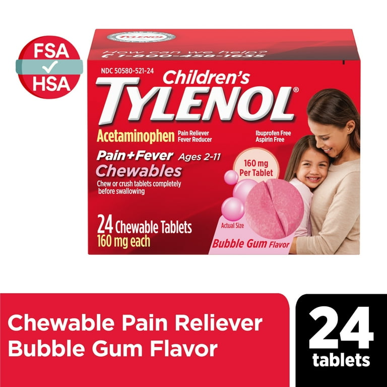Children's Tylenol Chewables, 160 mg Acetaminophen, Bubble Gum, 24