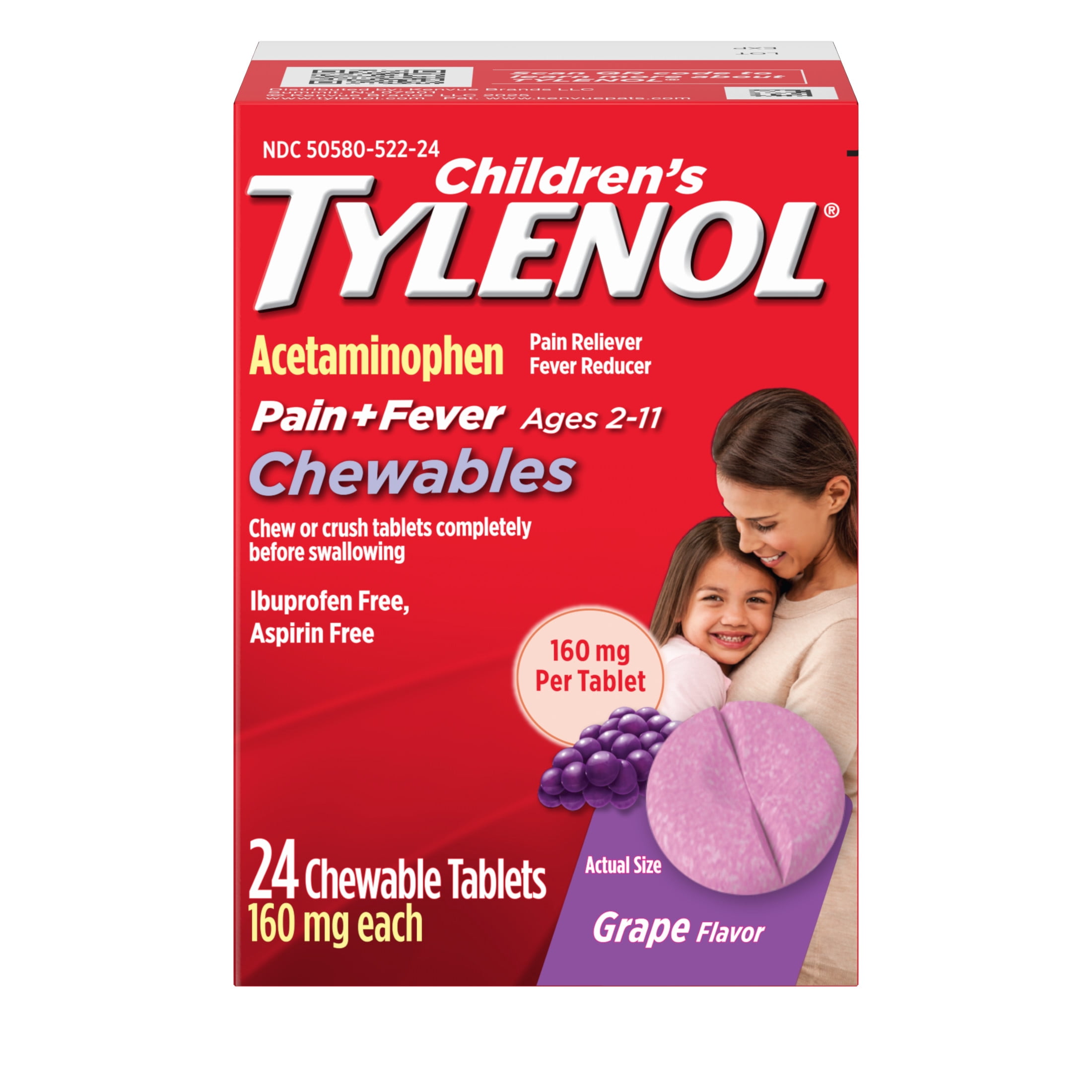 Children's Tylenol Chewables with 160 mg Acetaminophen, Grape, 24 Count