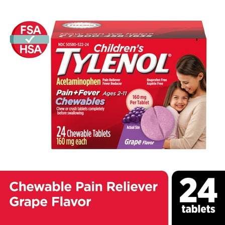 Children's Tylenol Chewables with 160 mg Acetaminophen, Grape, 24 Count