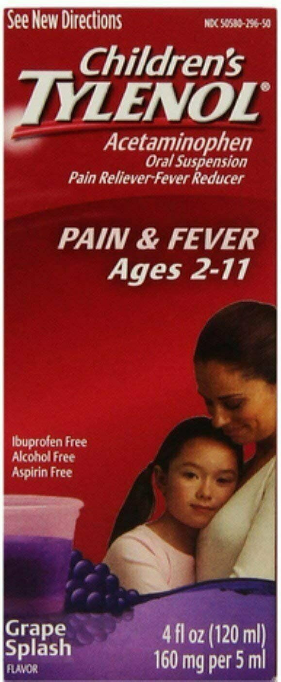 Children's Tylenol Oral Suspension Pain + Fever Relief, Grape 4oz, 4-Pack