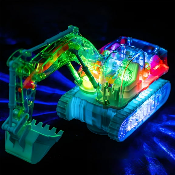Lighting Engineering Vehicle Toy, Transparent Gear Mining Car, Vibrating Lights Music Excavator, Movable Work Arm Simulation, Educational Construction Toy, Kids Engineering Vehicle, Light Up Toy Car