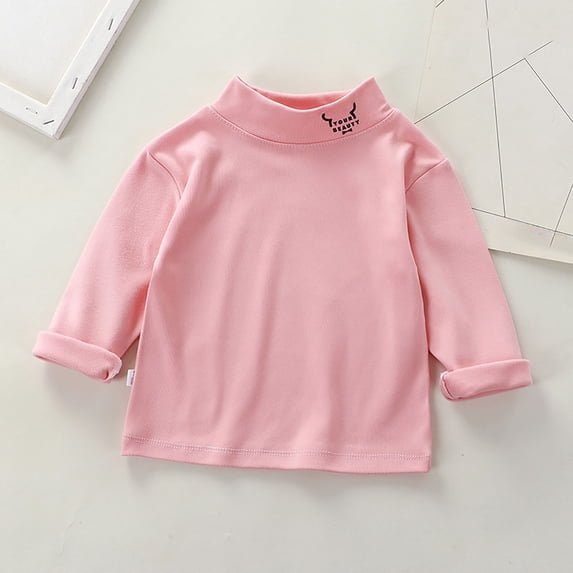 Children's Velvet Half Turtleneck Base Shirt Neckline Printed Class A Baby Autumn and Winter Long Sleeve T Shirt Autumn and Winter Top and Long Sleeve Girls Graphic 18mo Girl Girls Tan Bra Long