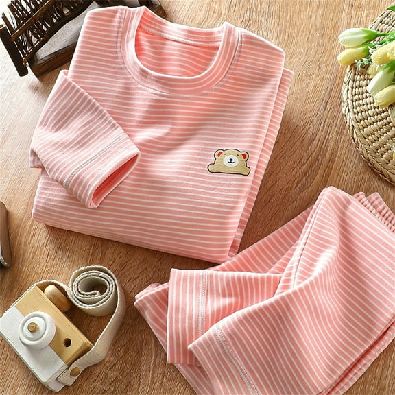 Children's Velvet Set Warm Heating Autumn and Winter Pyjamas Children's Base Thickened Men's and Women's Home Long