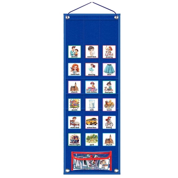 Children's Visual Schedule Calendar & 2-in-1 Chores Chart, Daily Activity Planner for Autism and ADHD Support, Blue