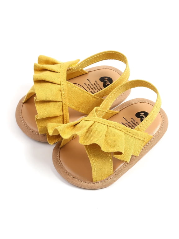 Baby Sandals Adjustable Straps Casual, Medium Flat Heel Open Toe, Yellow, 6-12 Months