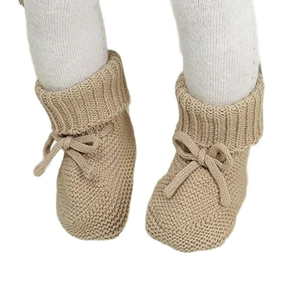 Children's Walking Shoes Baby Sneakers for Soft Knit Booties with Bow Cute First Shoes Warm Winter Toddler Socks for Boys Girls Casual Shoes Color:Khaki,Size:9-12 Months