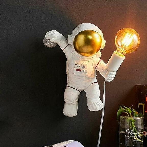 Children's Wall Lamp with Switch and Socket, Modern Interior Wall Light, Bedroom Design Bedside Lamp, Astronaut Decoration Night Lights for Boys and Girls, with 180cm Wire