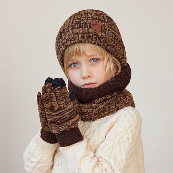 Children's Warm Winter Hat Neck and Gloves Set for Ages 4 to 10 - Cozy Knitted Woolen Ensemble with Ear for Big Kids