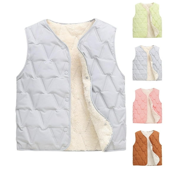 Children's Waterproof Rain Jacket Boys And Girls Solid Color Round Neck Sleeveless Down Warm Inner Lining Fall And Winter Thick Top Round Neck Fall Outfits Fashion Clothes